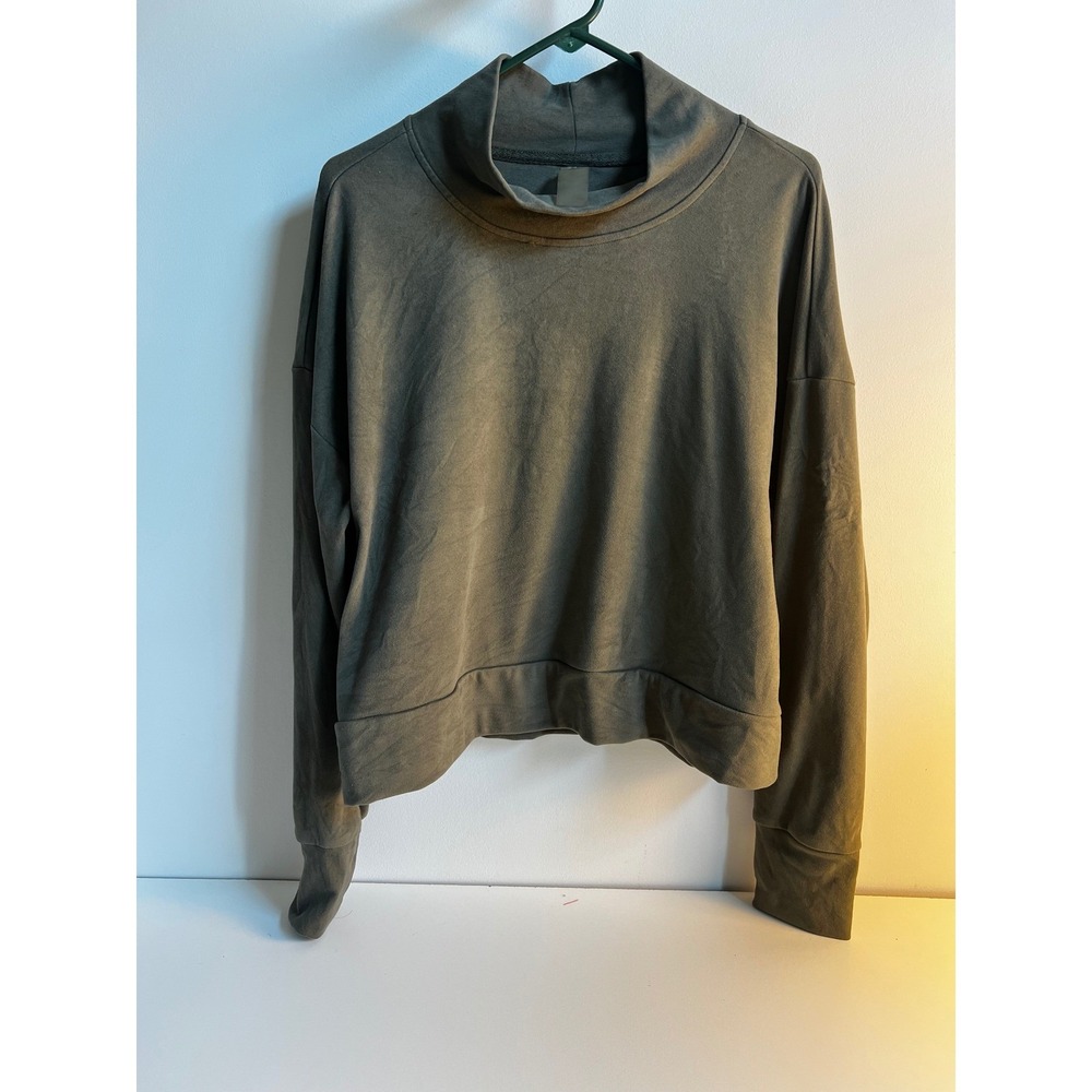 Olive Green Funnel Neck Long Sleeve Thumb Hole Top Sz L